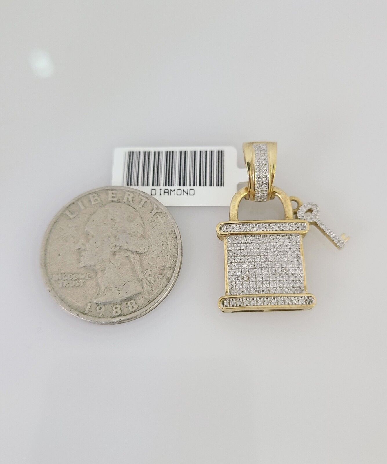 10k Yellow Gold Diamond Lock Key Charm Real 10Kt Pendant Natural Genuine