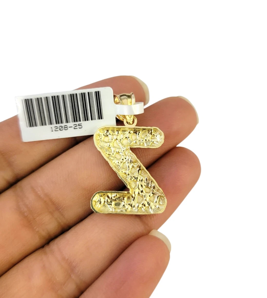 Real Gold 10k Miami Cuban Link Necklace 2.5mm Chain Z Initial Charm Pendant SET