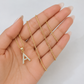 10K Gold Solid Franco Chain A Initial CZ Stone Pendant Set 1mm 16 18 20 22 Women
