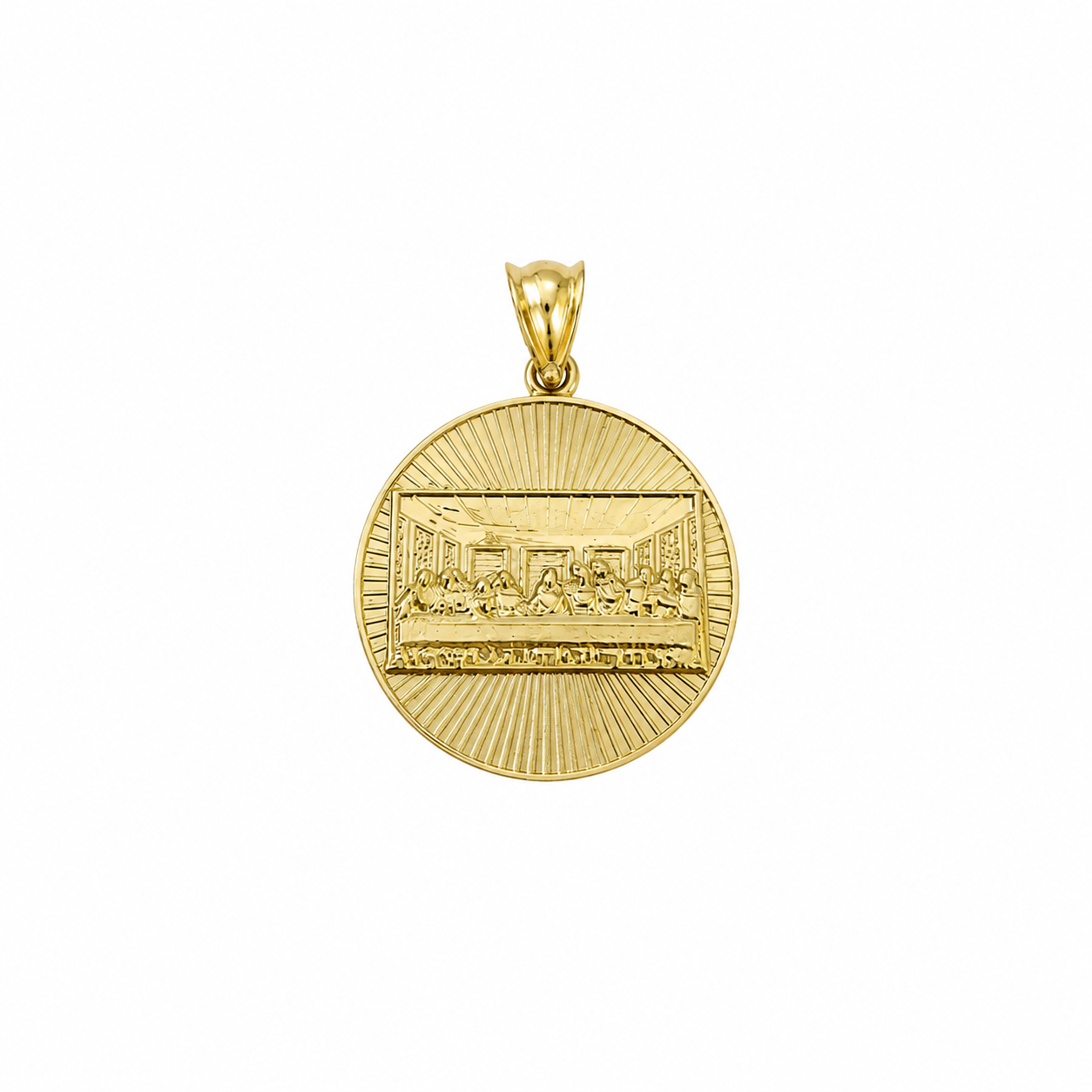 10K Yellow Gold Last Supper Pendant Charm Round 1" Nugget Design Unisex