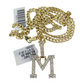 10K Gold Miami Cuban Chain M Diamond Initial 20"-28" 3mm Pendant Necklace SET