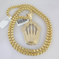 Real 10k Gold Byzantine Necklace Crown Charm SET Chain 20"-30" 4mm