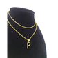 10K Gold Solid Franco Chain P Initial CZ Stone Pendant Set 1mm 16 18 20 22 Women