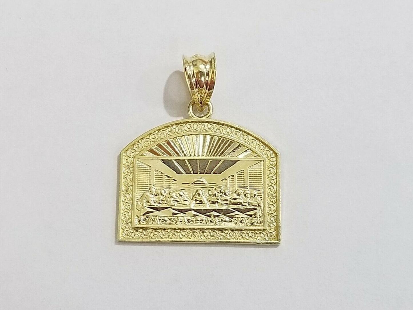 Real 10k Gold Last supper Charm Rope 2.5mm Chain Pendant 18 20 22 24 26 28 Inch