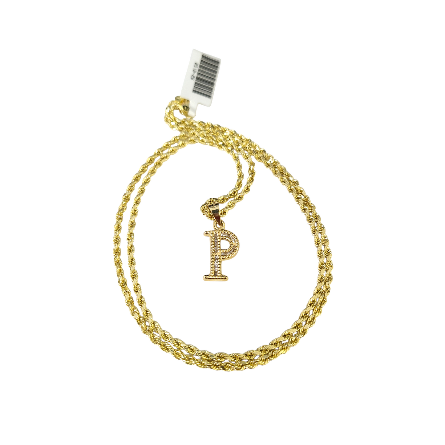 10k 2.5mm Rope Chain P Initial Alphabet Pendant 16"-28" Gold Set Charm Necklace