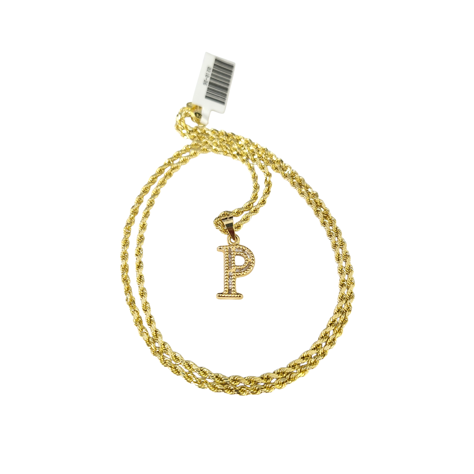 10k 2.5mm Rope Chain P Initial Alphabet Pendant 16"-28" Gold Set Charm Necklace
