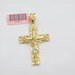 14k Yellow Gold Cross Nugget Pendant Jesus Crucifix 2 Inch 14kt Charm Men's REAL
