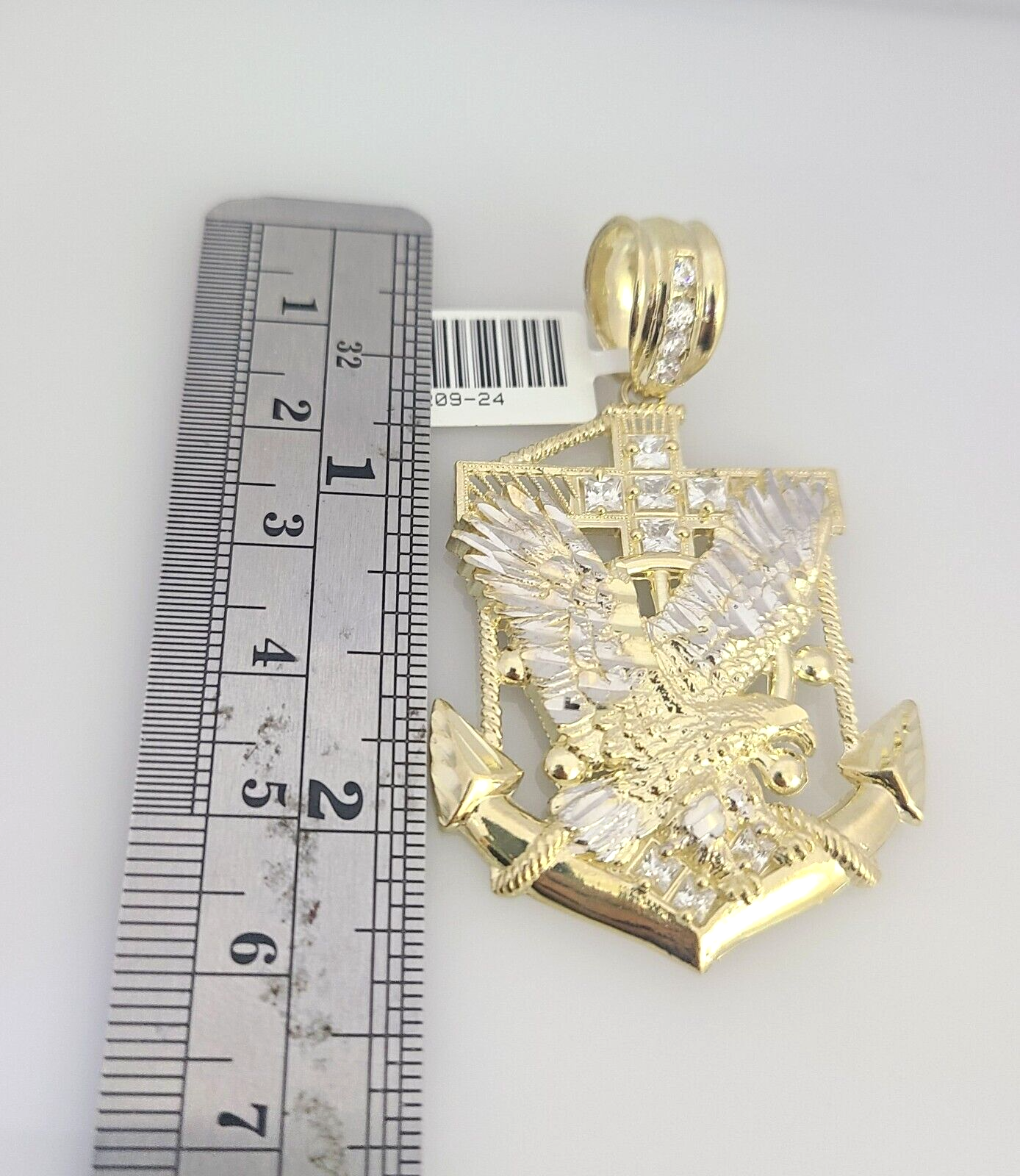 Real 10k Gold Byzantine Necklace Eagle Anchor Charm SET Chain 20"-30" 4mm