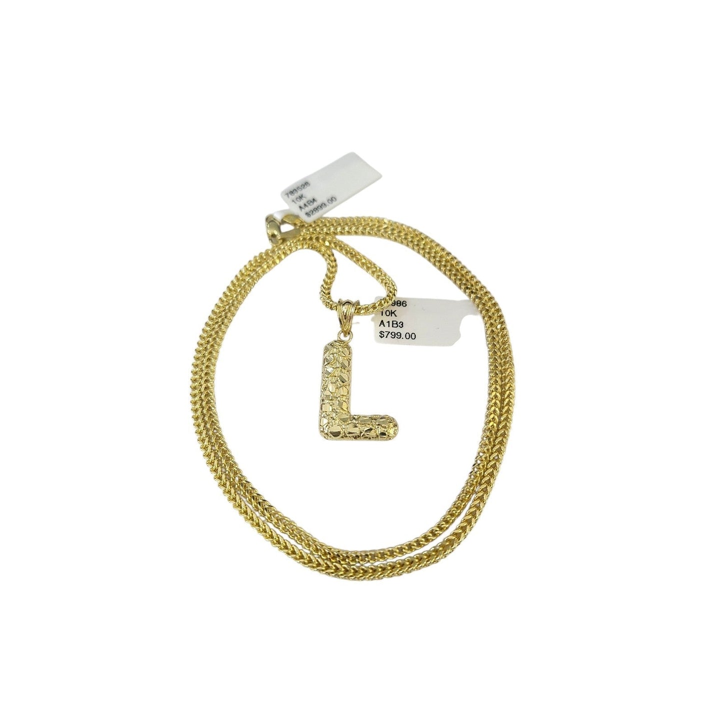 Real 10k Gold Franco Chain 2.5mm 16"-26" Pendant Necklace L Initial Charm SET