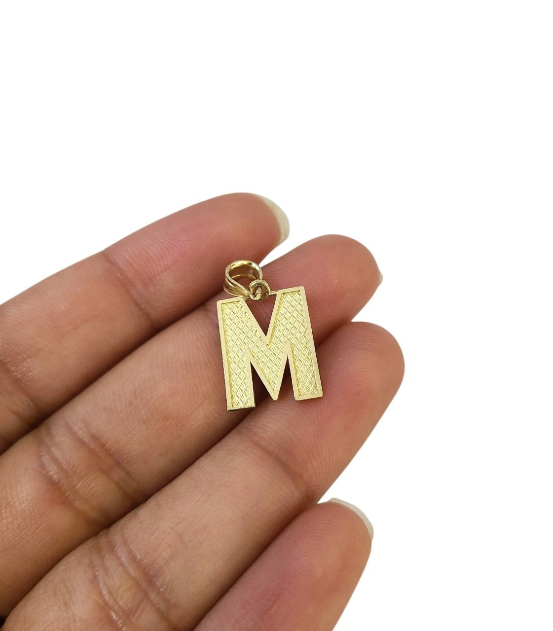 10K Yellow Gold M Initial Charm Pendant Alphabet Real 10kt Men Women