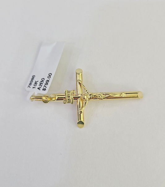 10K INRI Jesus Cross Pendant Crucifix Charm Yellow Gold Genuine Religious