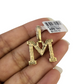 REAL 10k Yellow Gold Palm Chain M Diamond Initial Pendant Charm 3mm SET Necklace