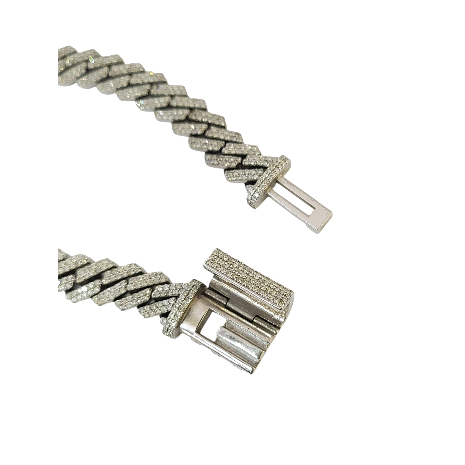10k White Gold Iced Cuban Link Bracelet Diamond Baguette Hip Hop Style Men