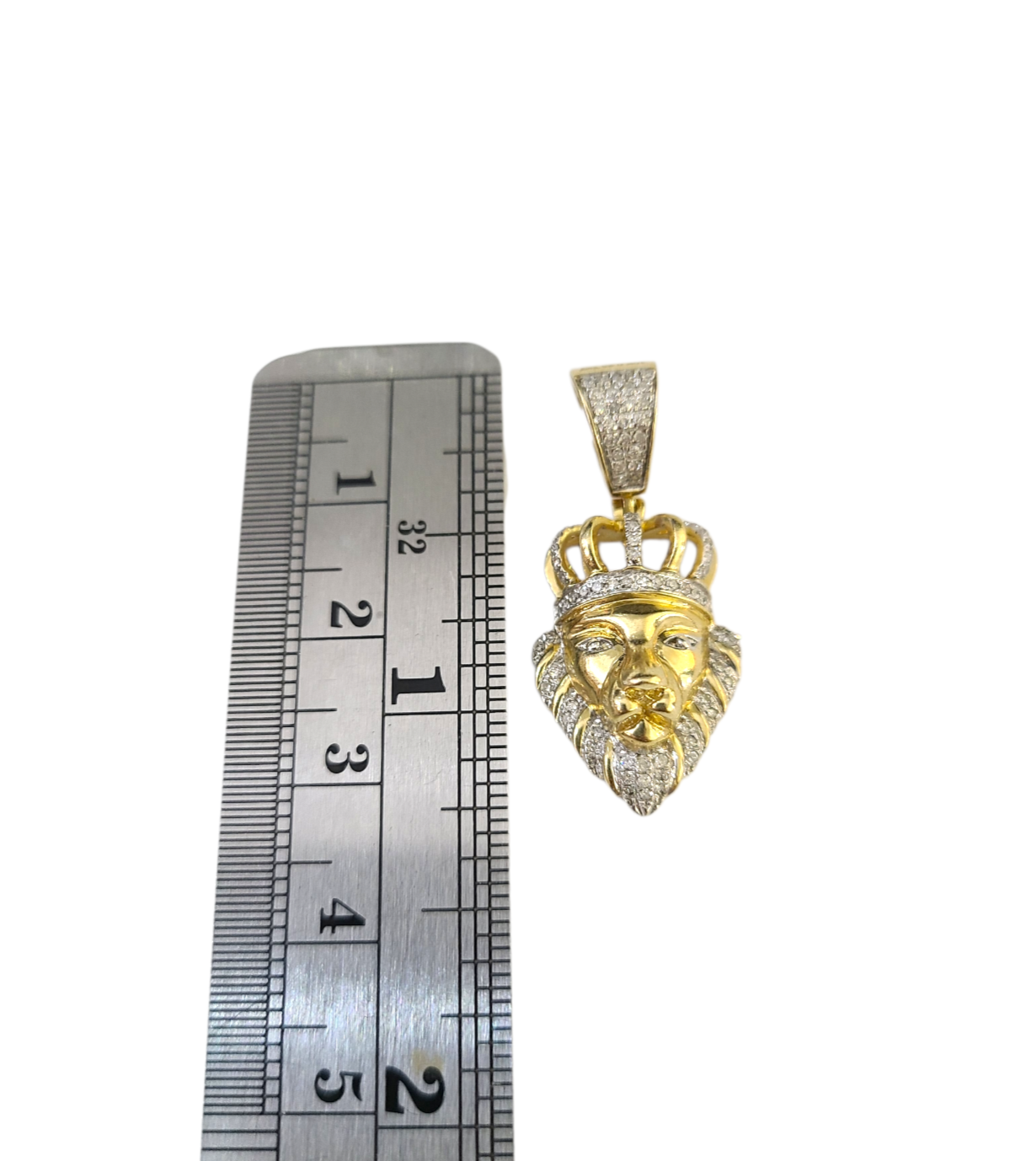 Real 10k Yellow Gold Lion Head Diamond Charm Pendant 1.25'' inch Genuine 10kt