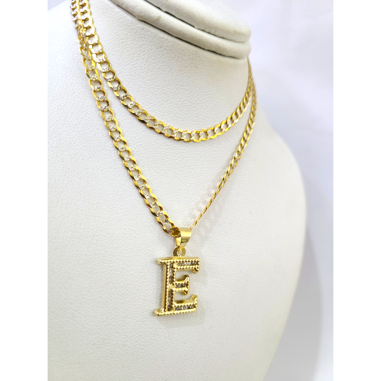 10k Gold Cuban Curb Chain Necklace E Initial Alphabet Pendant Charm 3mm Necklace