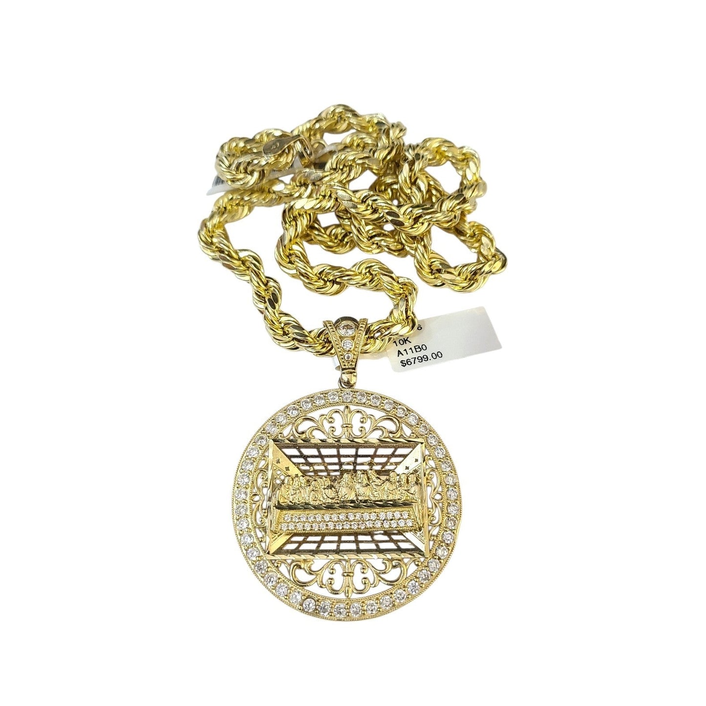 Real 10k Rope Chain Last Supper 7mm 20"-30" Necklace Pendant Set Gold Men