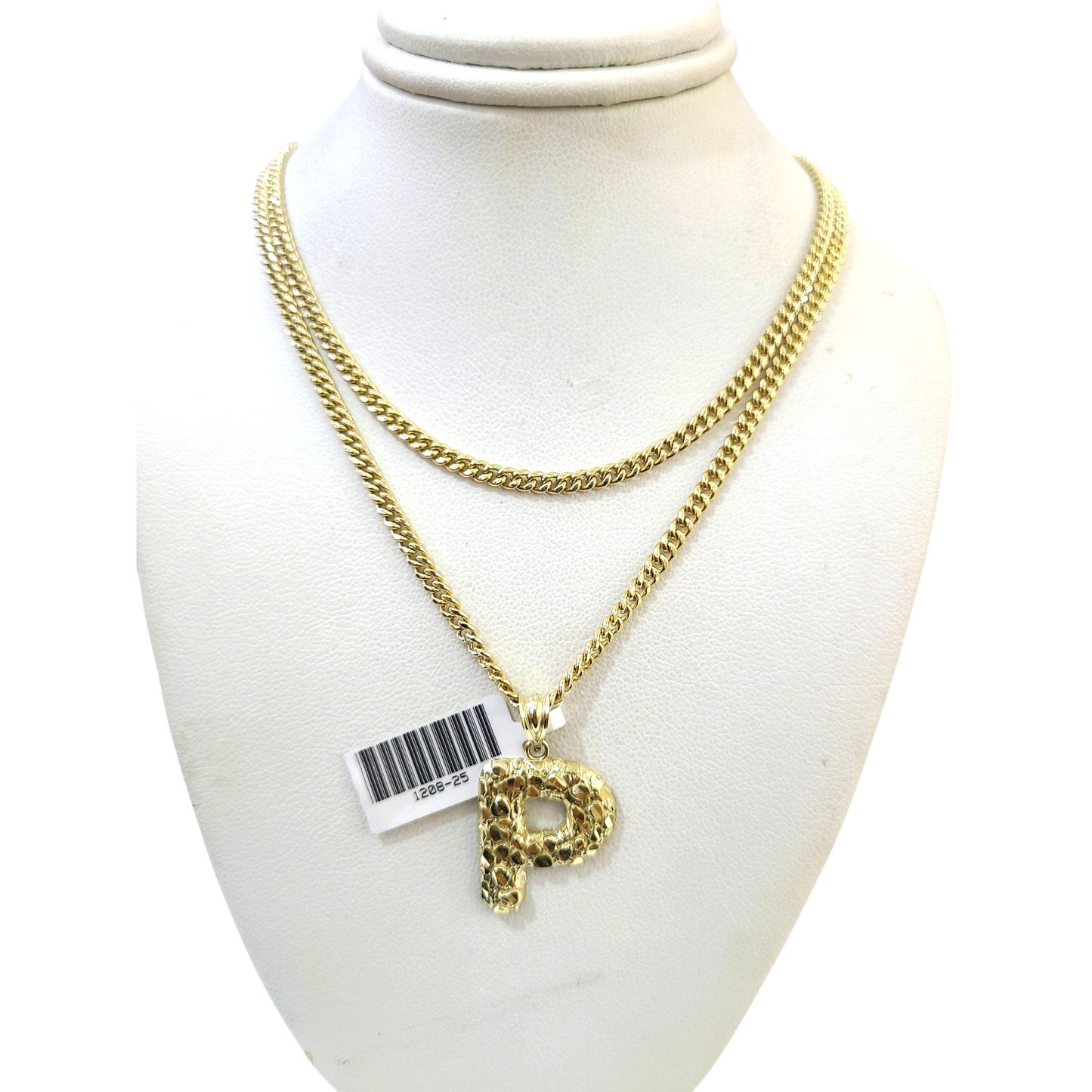Real Gold 10k Chain Miami Cuban Link 2.5mm Necklace Pendant SET P Initial Charm