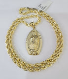 Real 10k Rope Chain Virgin Mary Charm Necklace Pendant Set 4mm 18"-28" Gold