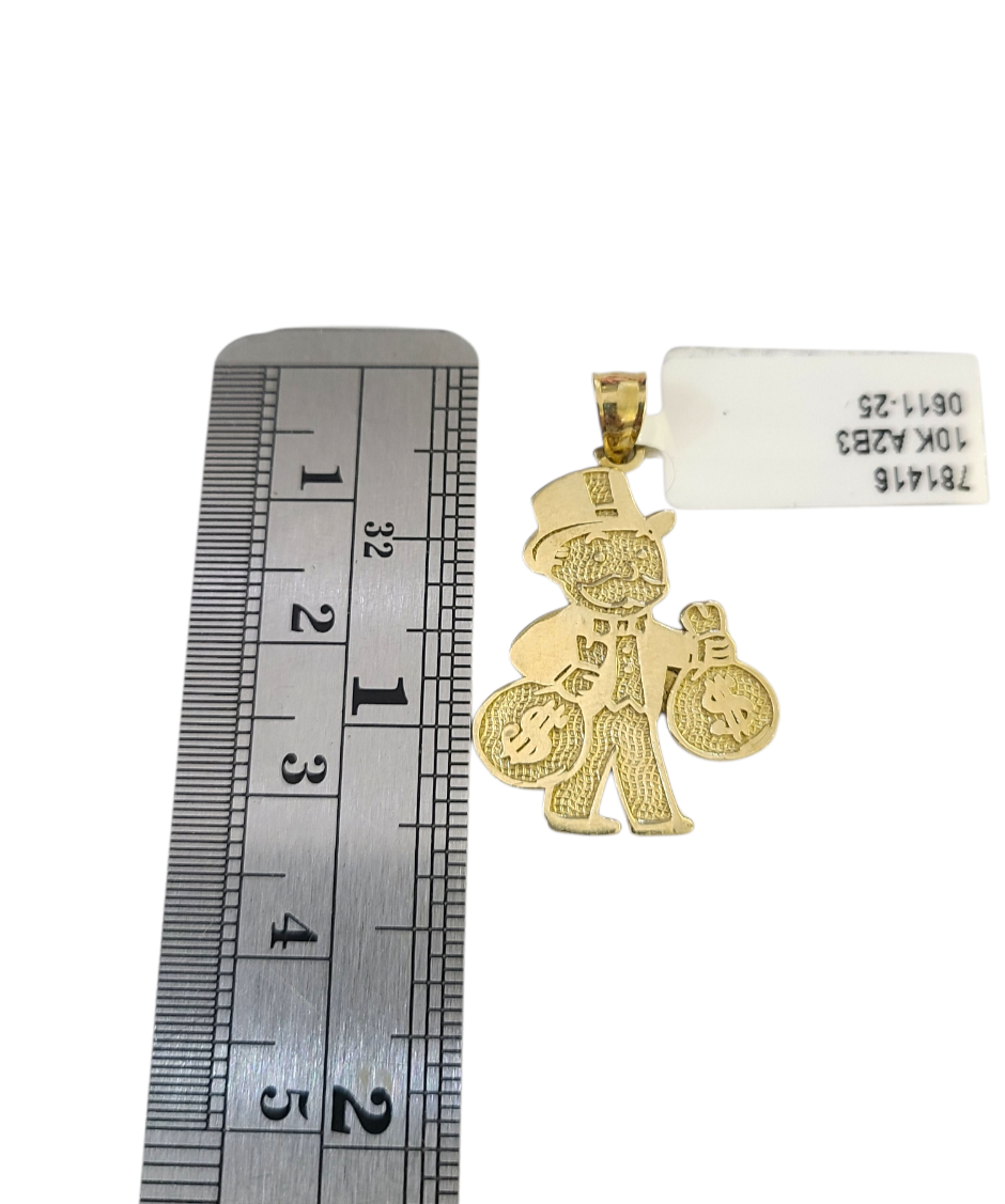 10k Gold Cuban Curb 3mm Chain Necklace Grandpa Money Charm Pendant 18"-28" Set