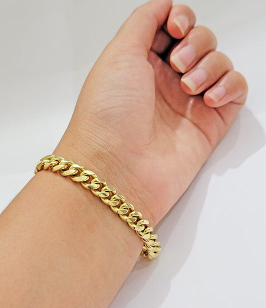 Solid 10k Gold Bracelet Cuban Link 8mm 7Inch REAL 10kt Yellow Gold For Ladies