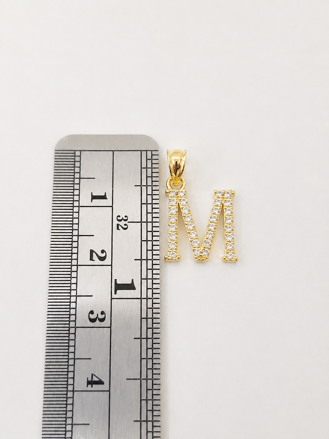 10K Gold Solid Franco Chain M Initial CZ Stone Pendant Set 1mm 16 18 20 22 Women