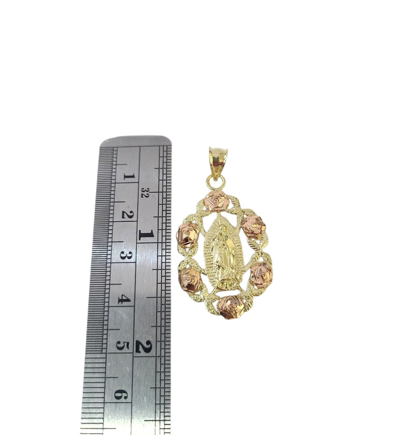 Real 10K Virgin Mary Pendent Charm Two Tone Pink Yellow Gold Holy Mother