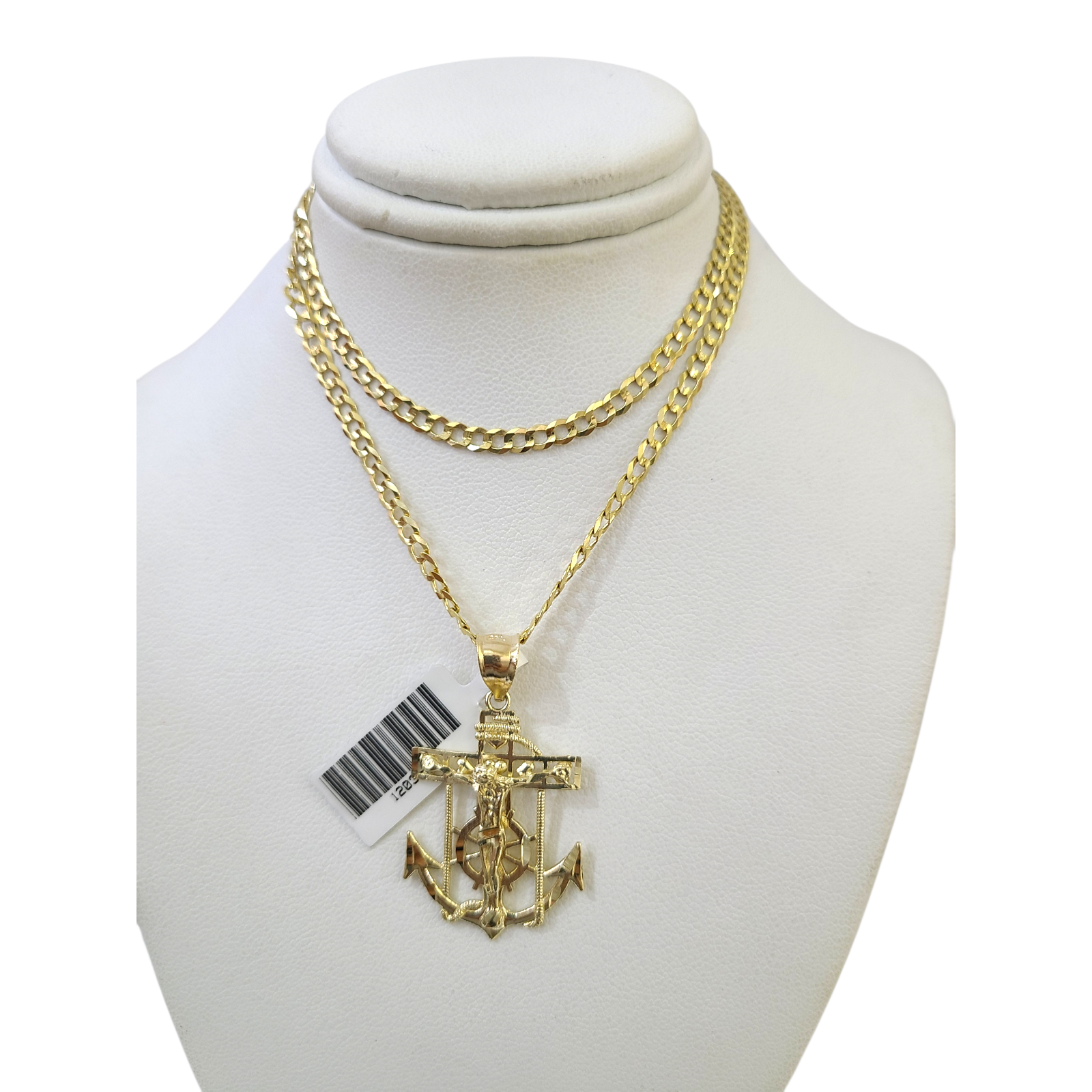 10k Gold Cuban Curb 3mm Chain Necklace Anchor Crucifix Charm Pendant 18"-28"
