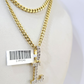 10K Gold Miami Cuban Chain L Diamond Initial 20"-28" 3mm Pendant Necklace SET