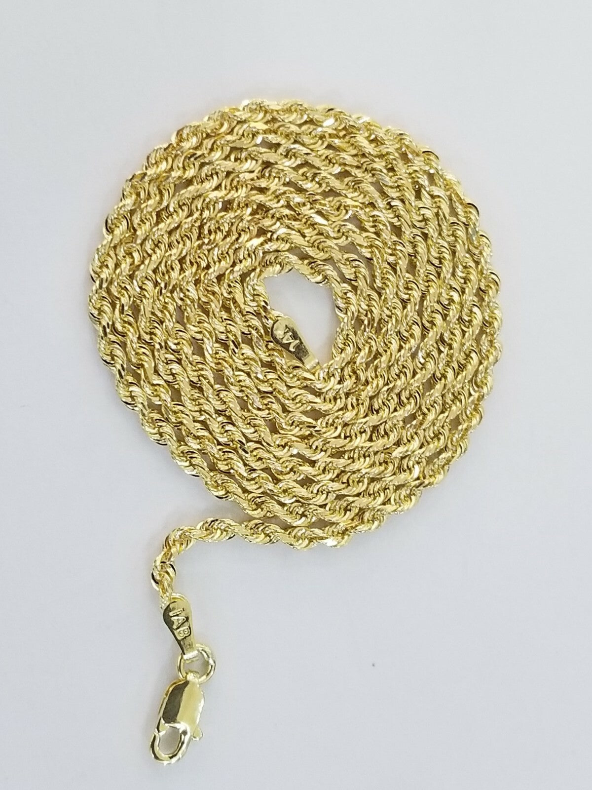 10K Solid Yellow Gold Rope Chain Diamond Cut 2mm 18 20 22 24 Inch