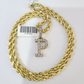 10k Rope Chain P Diamond Initial Charm Necklace Pendant Set 4mm 20"-30" Gold