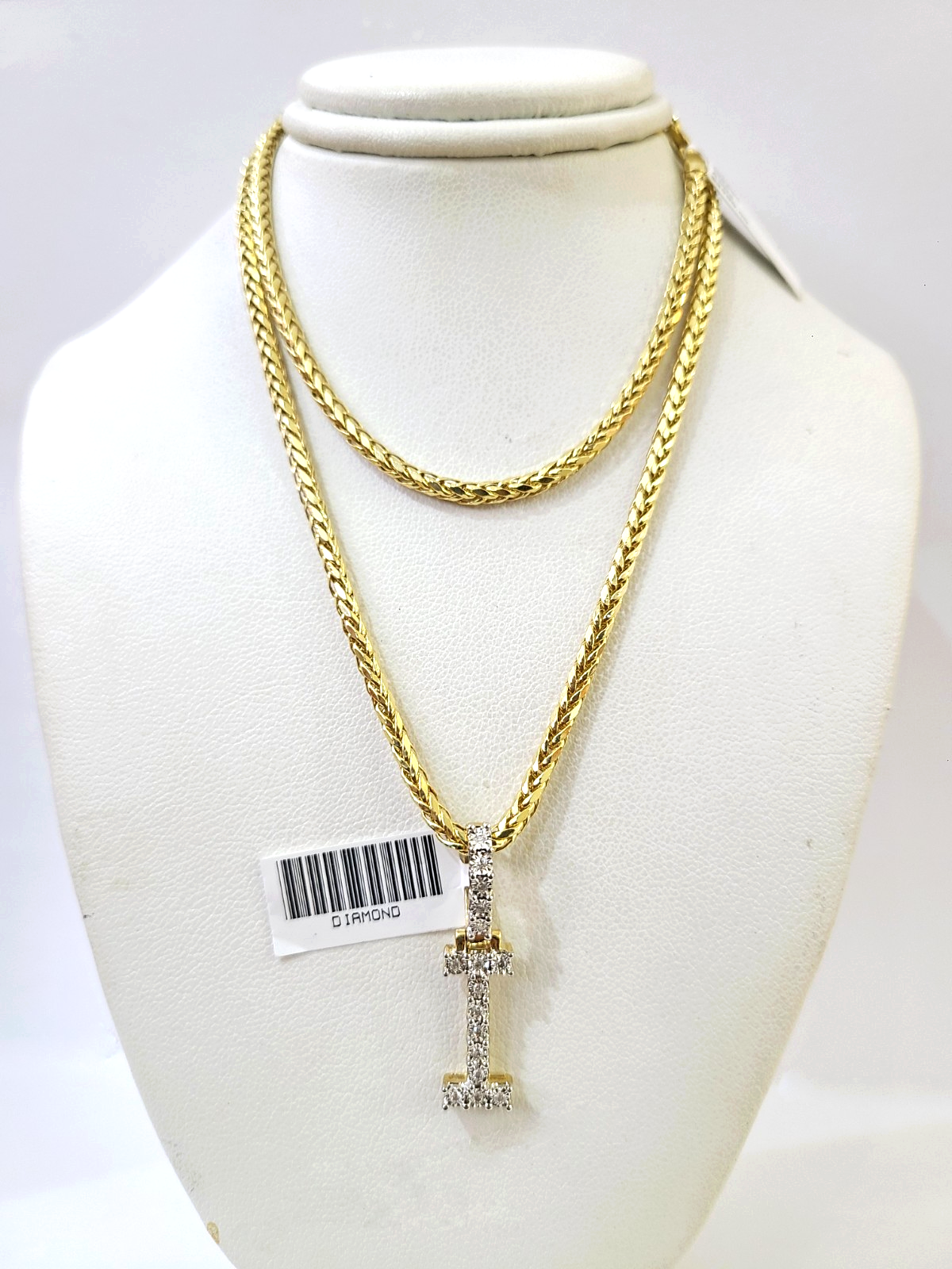 REAL 10k Yellow Gold Palm Chain I Diamond Initial Pendant Charm 3mm SET Necklace