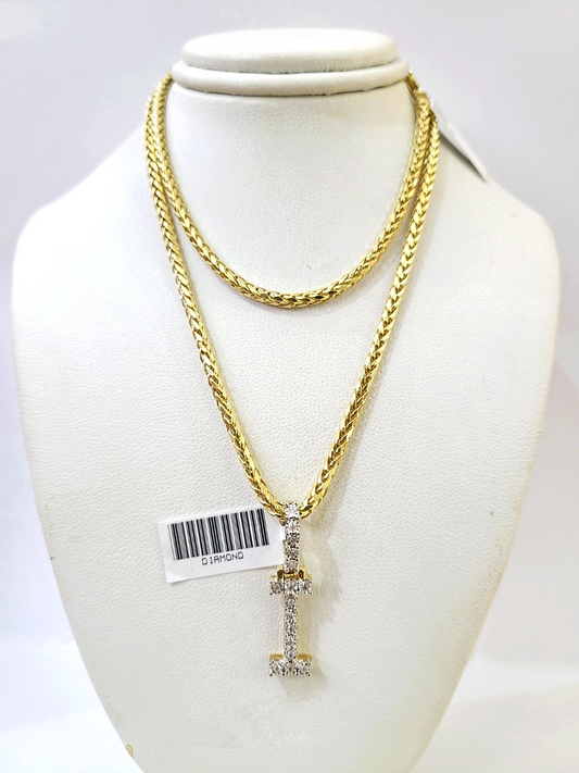 REAL 10k Yellow Gold Palm Chain I Diamond Initial Pendant Charm 3mm SET Necklace