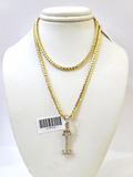 REAL 10k Yellow Gold Palm Chain I Diamond Initial Pendant Charm 3mm SET Necklace