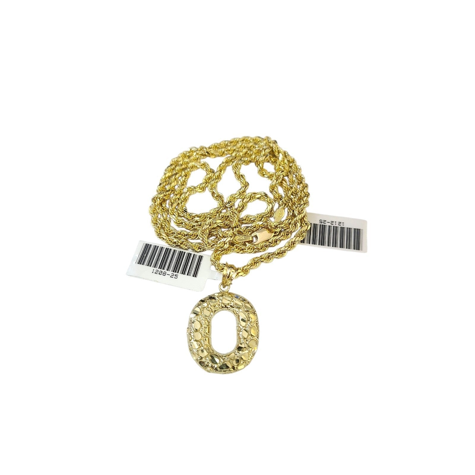 Real 10k Rope Chain O Initial Charm 3mm 18"-28" Necklace Nugget Set Pendant Gold