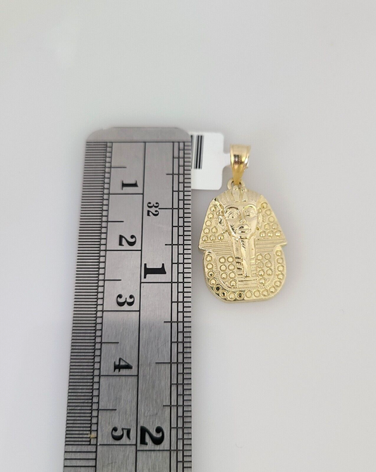 10k Gold Miami Cuban Chain Pharaoh Charm Pendant 3mm 18-28in Necklace Set