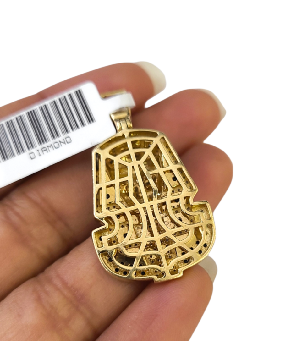 Real 10k Yellow Gold Pharoah Head Charm Pendant Black White Diamonds Men's