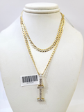 10k Gold Chain Necklace I Diamond Initial Pendant Set Cuban Curb 3mm 20"-30"