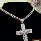 Real 10k Yellow Gold Jesus Cross Charm/Pendant with 26 Inches Miami Cuban Chain.