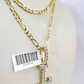 10k Gold Figaro Chain L Diamond Initial Pendant 3mm 20-28 inch SET Necklace