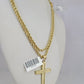 REAL 10k Solid Rope Chain Jesus Cross Charm Pendant 3mm Set 18"-26" in Necklace