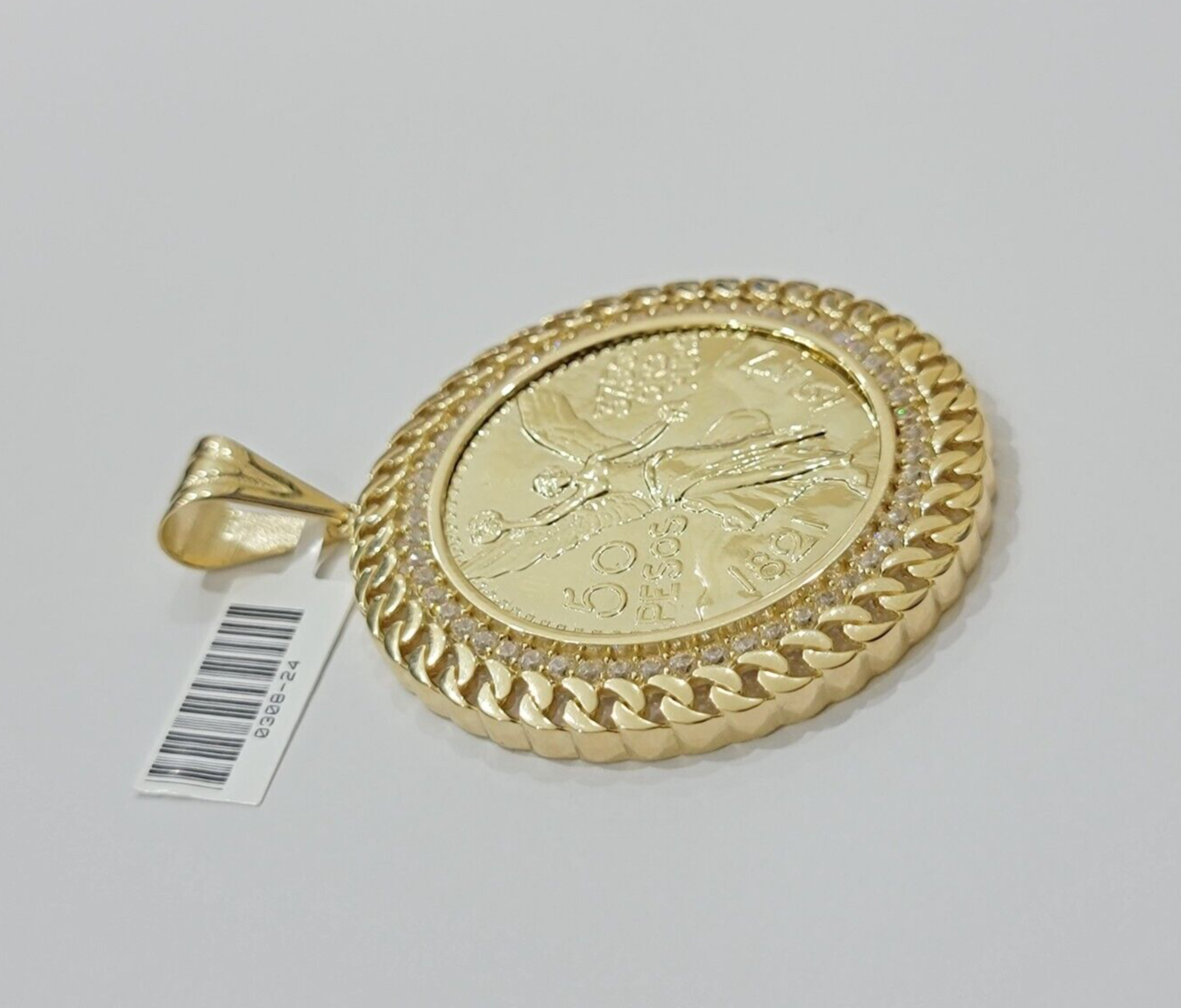 1947 Mexican Centenario Coin Charm Pendant Replica 50 pesos With Bezel 10kt Gold