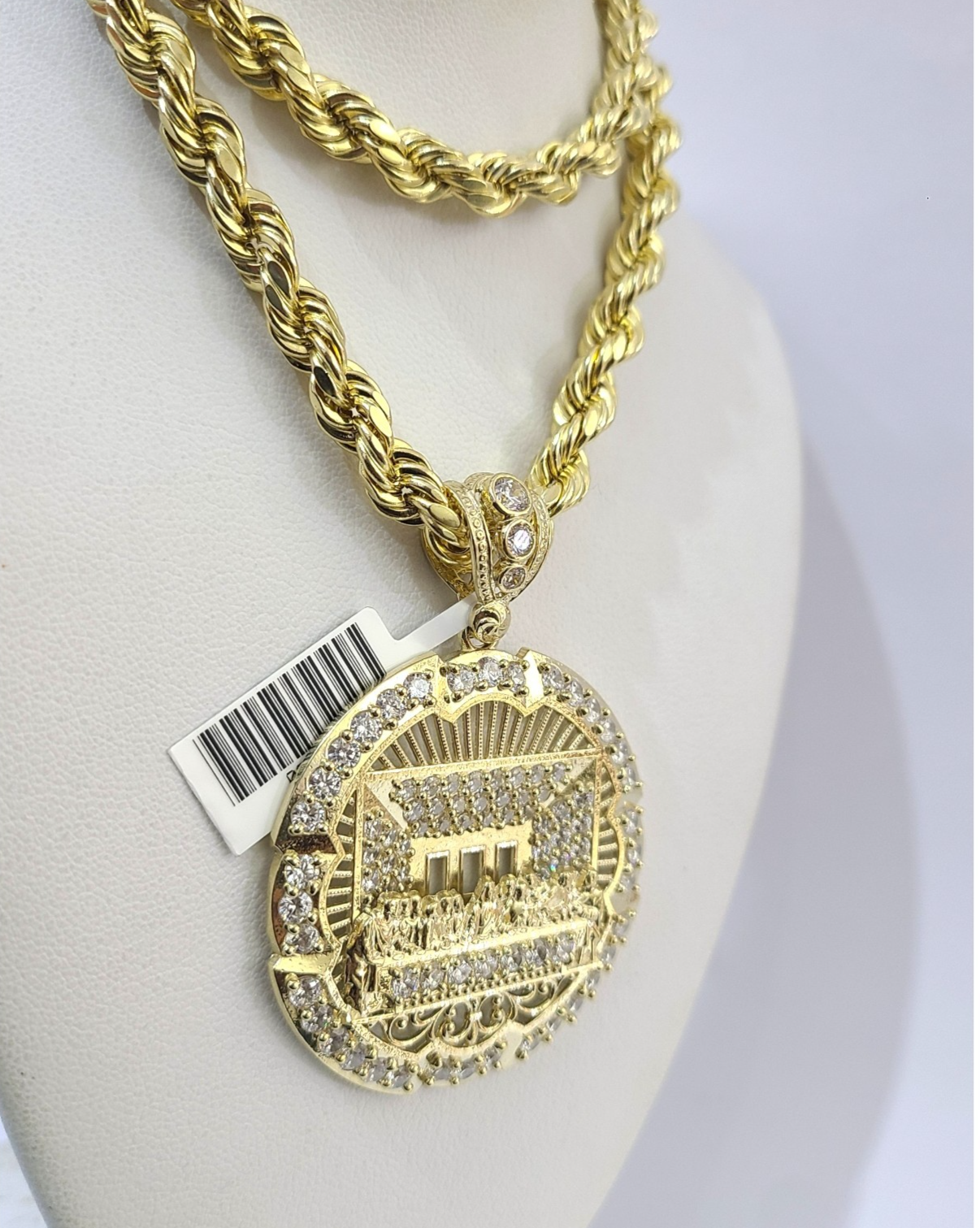 Real 10k Rope Chain Last Supper Necklace Pendant Set 7mm 20"-30" Gold Men