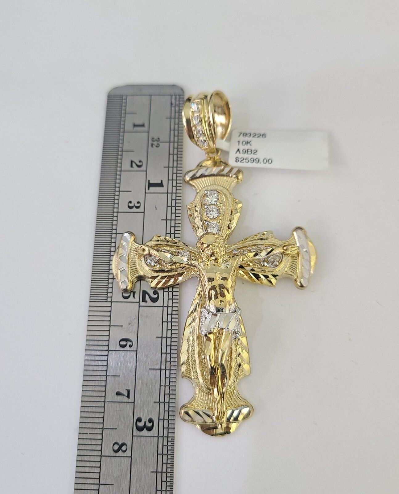 10k Gold Rope Chain & Cross Charm Pendant Mens 10kt Yellow Gold 8mm 26" Necklace
