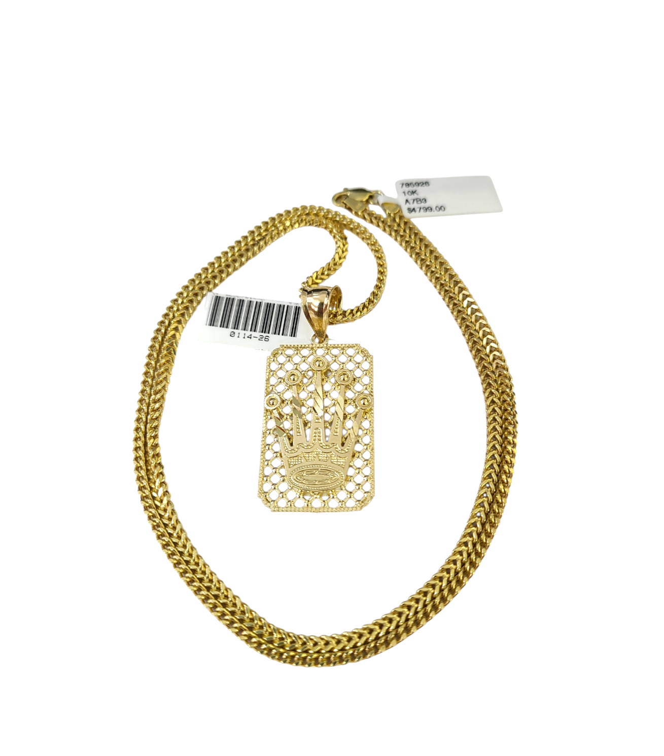 Real 10k Gold Franco Chain Crown Charm Pendant Necklace SET 2.5mm 18"-26"