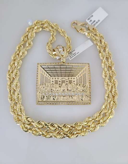 10kt Gold Solid Rope Chain Last Supper Charm Set 18"-30'' Inch 6mm Pendant