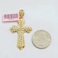 Real 14k Yellow Gold Cross Charm Pendant 2 Inch Diamond Cuts CZ Charm For Chains
