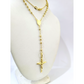 Real 10k Yellow Gold 3mm Rosary Chain 24 inch Necklace Cross Pendant