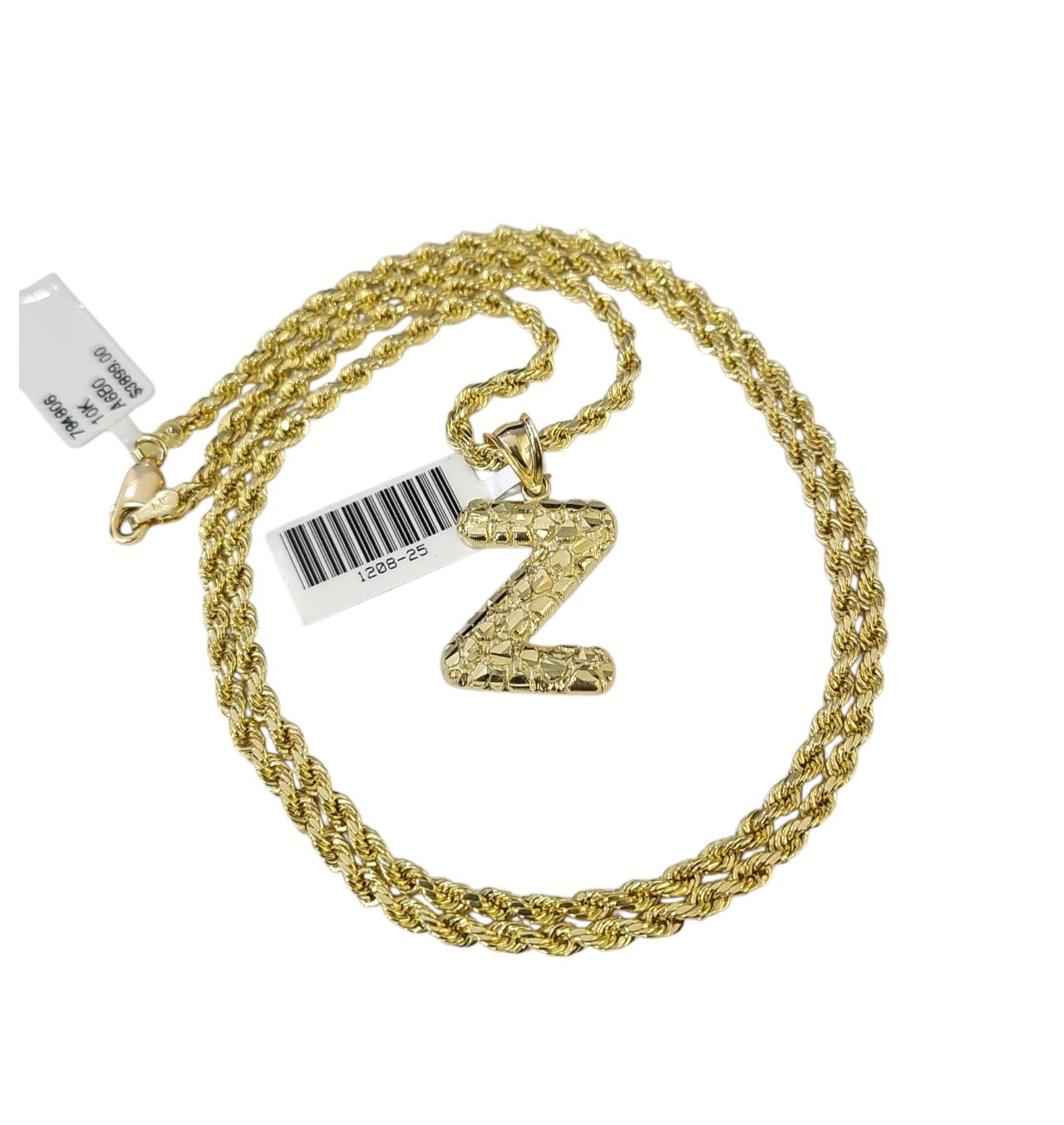 Real 10k Rope Chain 3mm 18"-28" Set Z Necklace Nugget Initial Charm Pendant Gold