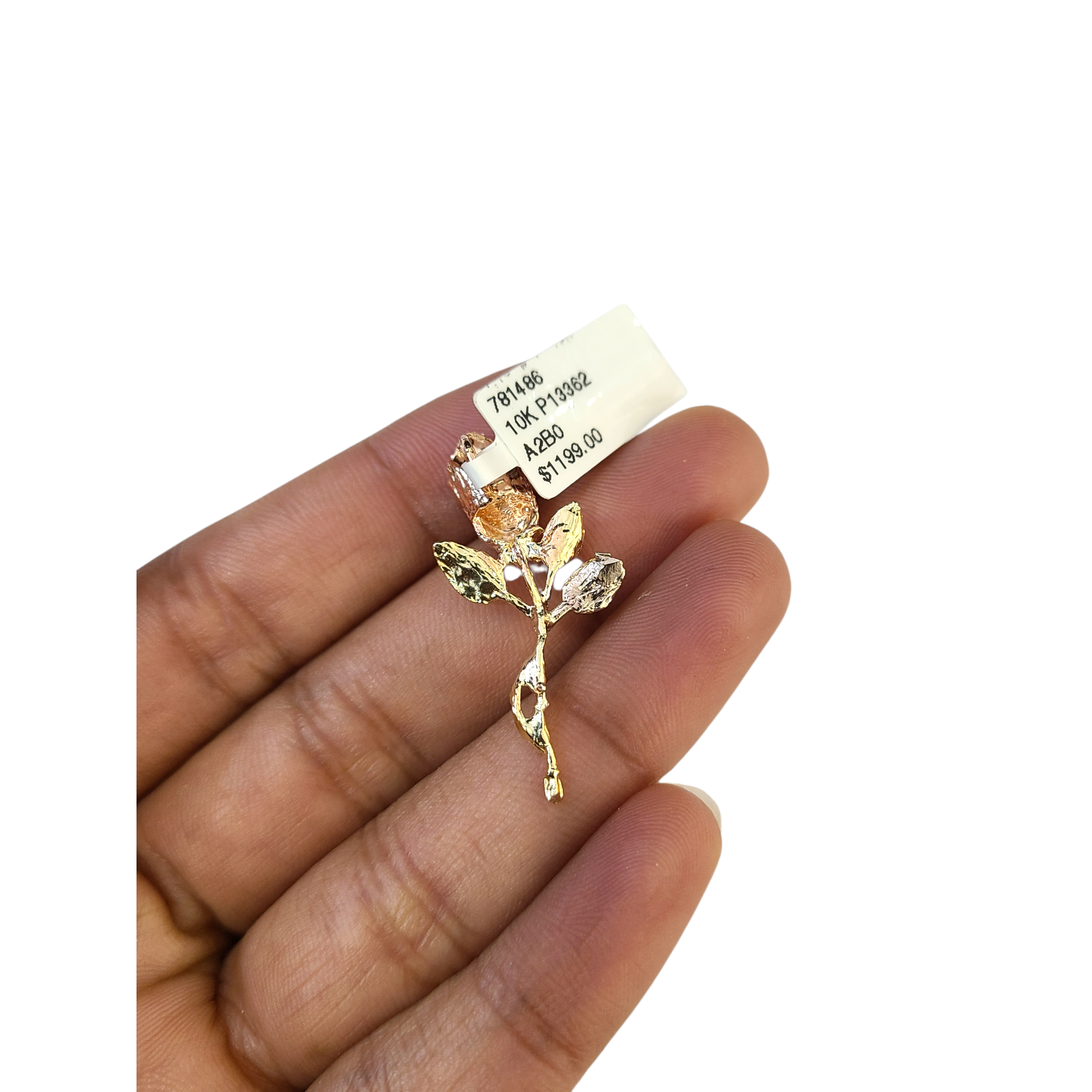 Real 10k Gold Charm Pendant Rose Flower Tri Gold 10KT