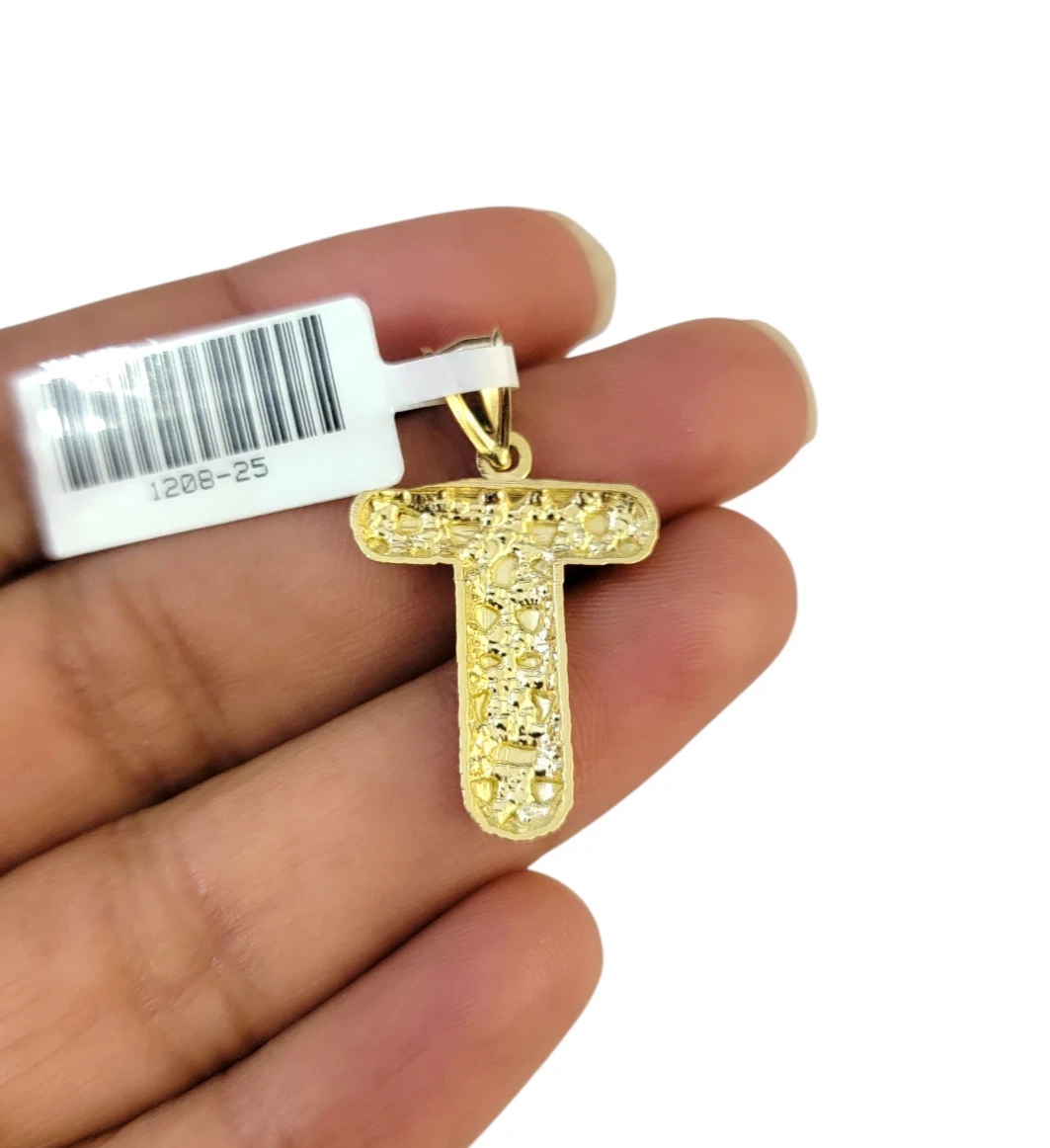 10k Gold Franco Chain Necklace 2.5mm 16"-26" T Nugget Initial Charm Pendant SET